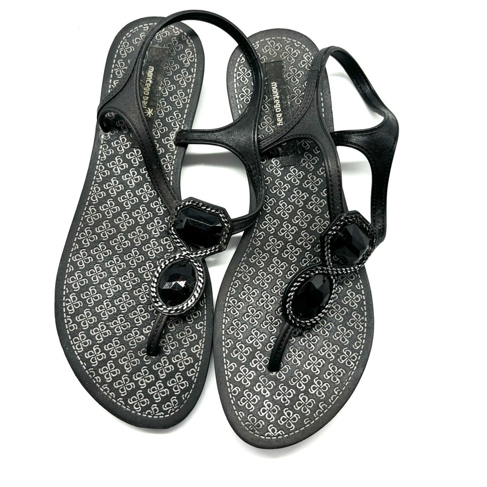Montego Bay Club sandals black jewels strappy flats SZ 5 Worn Once